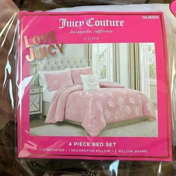 Juicy Couture Home Pink White Gold Accent Pillow and Two Standard Pillow Shams - Picture 3 of 11